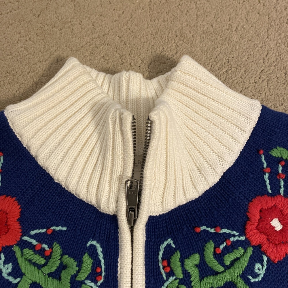TALBOTS 100% COTTON ZIP-UP WOMEN'S CARDIGAN SWEATER MOCK NECK FLORAL SIZE SP - Picture 7 of 16